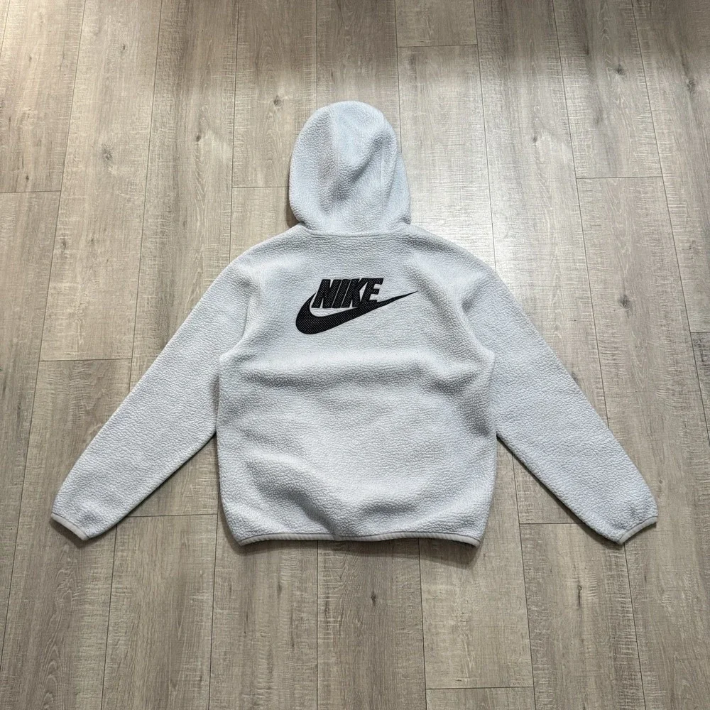 Nike Hoodie Sherpa Fleece Pullover Swoosh Logo Glacier Blue Gray DD5013-072 Men